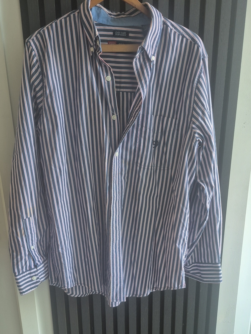 Chaps Navy and White Striped Button-Down Shirt
